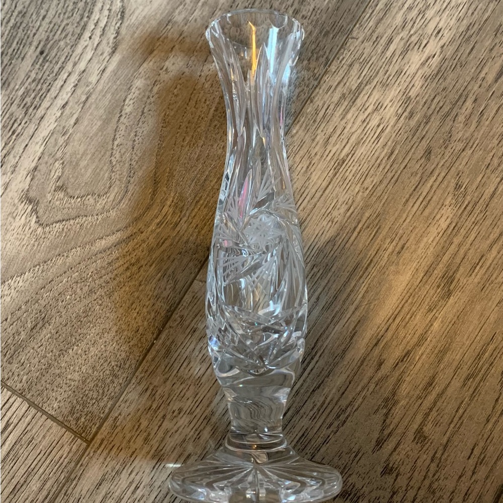 Vintage Bohemia Crystal flower vase. 7.5” tall. New in box.
